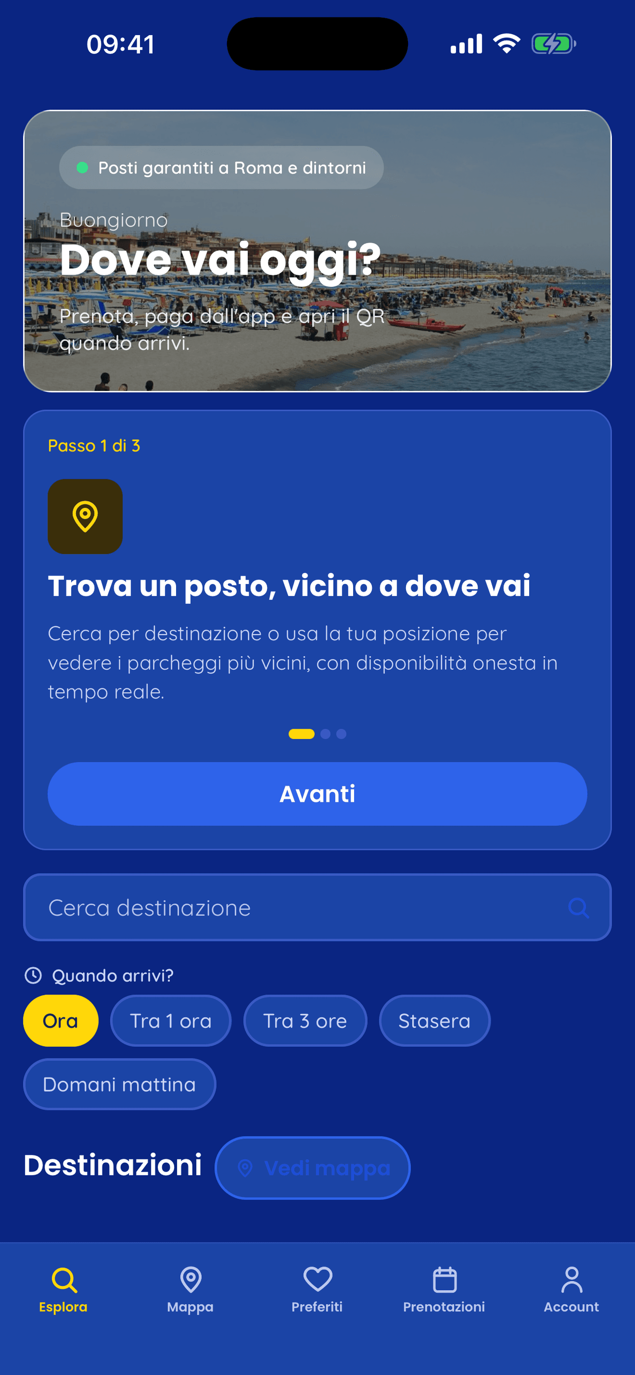 Schermata reale dell’app WoowPark per trovare un parcheggio vicino alla destinazione